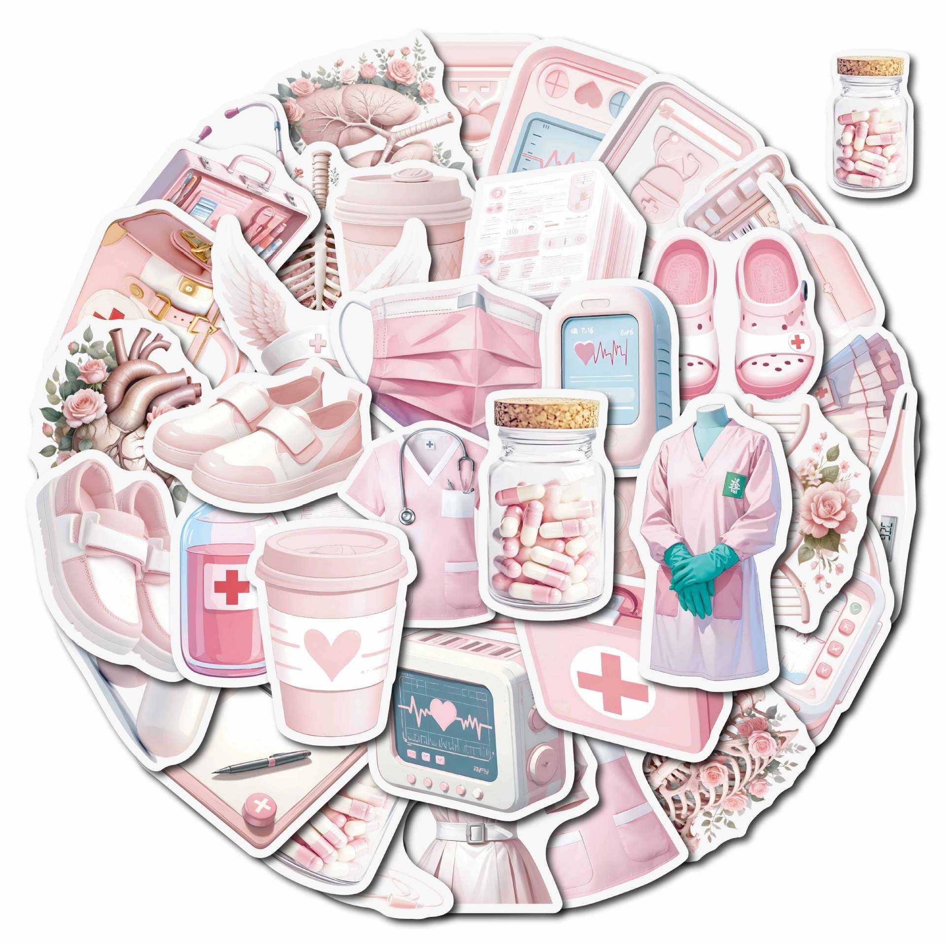 MedTech- 50 Pcs Pink Medical Stickers- -